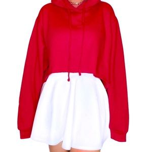 Red Oversized Cropped Hoodie Sweatshirt Crop Top